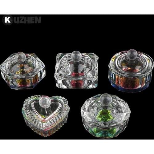 1pc Crystal Clear Acrylic Liquid Dish Dappen Dish Glass Cup With Cap For Acrylic Powder Monomer Nail Art Tool Kit Rainbow