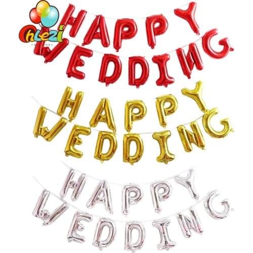 12pcs Happy Wedding party decoretions Engagement celebration supplies foil sliver gold red letter hanging balloon