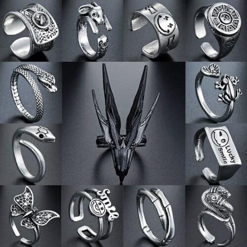 17styles Gothic Vintage Rings for Women Men Open Size Statement Retro Punk Hip Hop Biker Finger Ring Adjustable Party Night Club