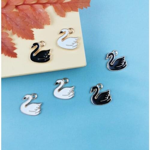 20pcs Enamel Swan Charm Animal Jewelry Accessories Earring Pendant Bracelet Necklace Charms Zinc Alloy Diy Finding 14x14mm