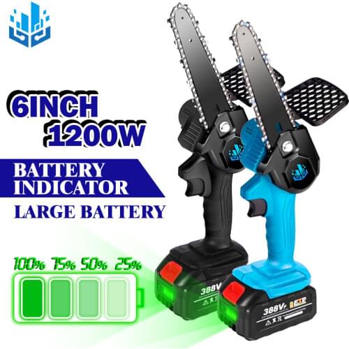Newest 6 Inch Mini Electric Saw Chainsaw 18V For Fruit Tree Woodworking Garden Tools 1200W With Battery Hand Held Wood Cutters