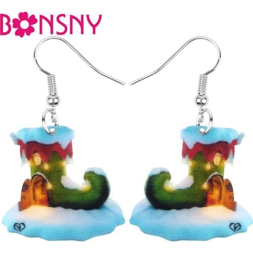 Bonsny Acrylic Christmas Anime Skiing House Shoes Earrings Drop Dangle Festival Decoration Jewelry For Women Girl Kid Party Gift