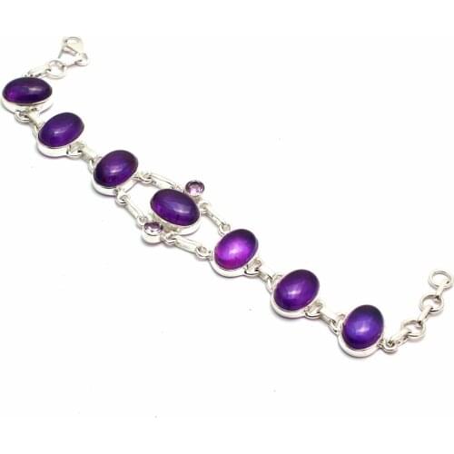 Genuine Amethyst Bracelet 925 Sterling Silver, Women Fine Jewelry Gift, 20 cm, MHBBR0176