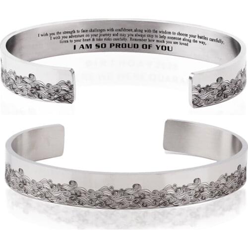 Stainless Steel Bracelet Wave Bracelet Steel Carved Convolute Cuff Bracelet Wide Bracelet Good Friend Gift for Women Bracelet