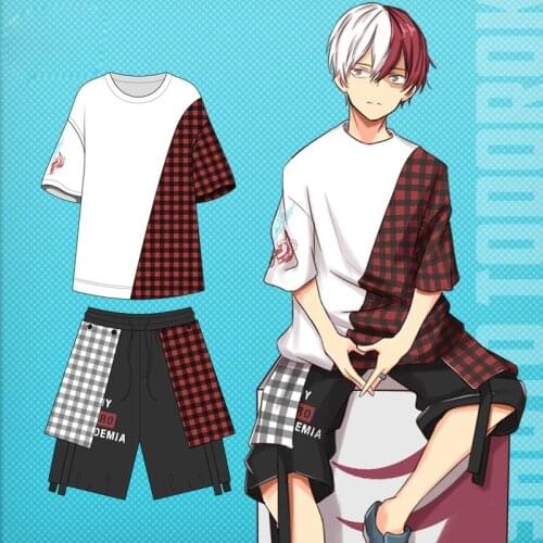 Anime Japanese My Hero Academia Todoroki Shoto Cosplay Short-sleeved T-shirt mens and womens summer shorts Clothes