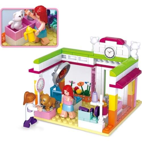 SLuban Pink Dream-Pet grooming Educational Toys Childrens Assembled House City Building Block Minifigures Toy Gift For Kids