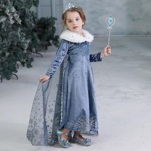 Halloween Costume for Girls Winter Dress Snow Dress Princess Cosplay Costume Warm Thicken Childrens Clothing 4-10Y Kids Dress