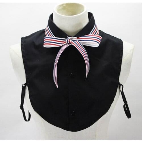 Red blue striped bow fake sweater decorated shirt Peter Pan Sweater Jacket false laid tie Collier Scottish plaid bow fake collar