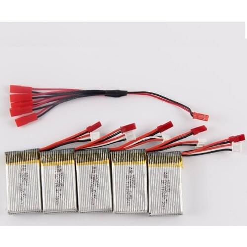 5pcs * 7.4V 700MAH 2S Lipo Battery with JST 1 to 5 Balance Battery Charger Cable for MJX X600 F46 X601H RC Quadcopter Drone