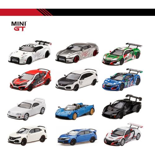 MINI GT 1/64 Honda Civic Type R Acura NSX GT3 McLaren Senna Toyota Supra LB WORKS Nissan R35 DieCast Model Car
