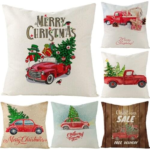 Cushion Cover 45*45 Cartoon Christmas Printed Sofa Cushions Pillow Cases Cotton Linen Pillowcase Home Decor Pillow Covers KD0397