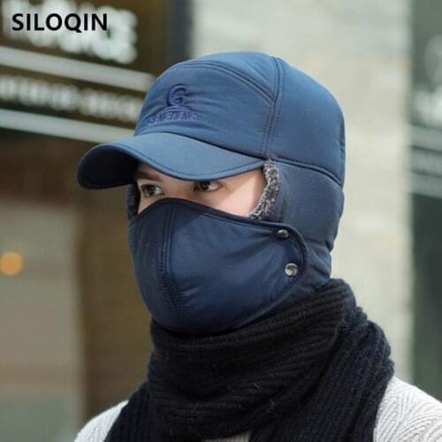 SILOQIN new winter womens hat warm plus velvet thick earmuffs hat bomber hats couple cap mens windproof thermal hat ski caps