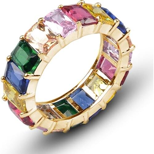 New Rainbow Ring For Women CZ Gold Silver Color Fashion Engagement Wedding Band Top Quality Charm Females Jewelry