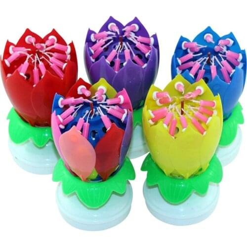 Upgrade Multicolor Rotating Lotus Cake Candle Electronic Music Candle Birthday Wedding Decoration LB88