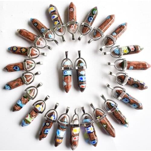 Wholesale 24pcs/lot Colored glass flower Hexagonal Column beads Necklace Pendants for women Fashion Jewelry Free shipping