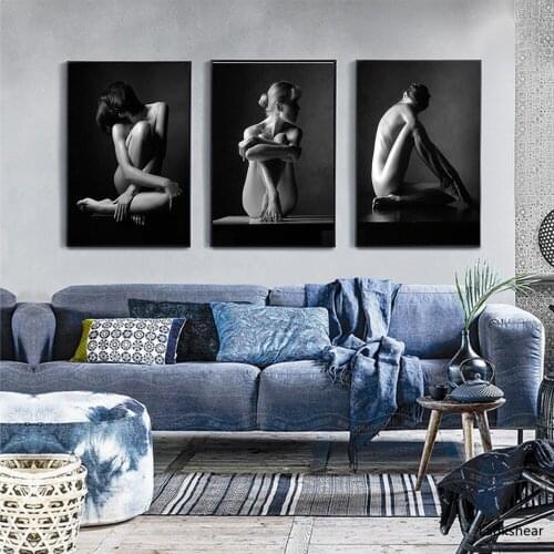 White Black Woman Body Art Poster Picture on The Wall Living Room Decoration Picture Decor for Home Canvas Oil Paining No Frame