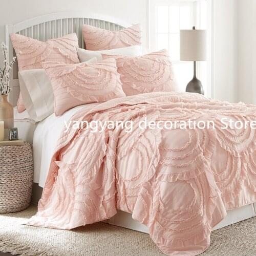 New 3Pcs Luxury Cotton Throw Blanket Bedspread 260x230cm white,pink,gray,blue Bed Bedsheet Pillowcase for girls