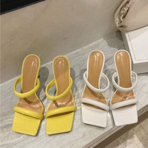 Women Slippers Sandals High Heels Ladies Summer Shoes Female PU Pumps Elegant Luxury Square Toe Comfort Non Slip New Fashion