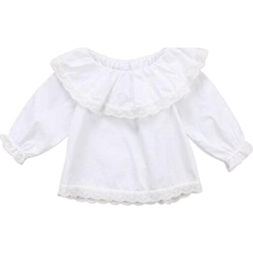 Newborn Infant Baby Girls Tops Blouses Autumn Long Sleeve T-shirts Lace Off Shoulder Top Baby Clothing White 0-24M