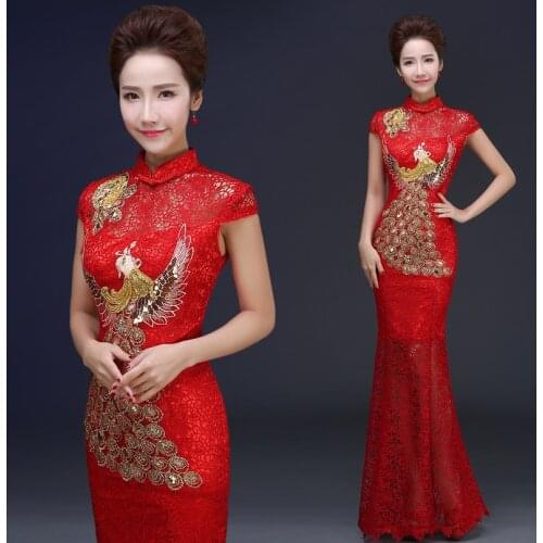 Cheongsam Dress Mermaid Traditional Chinese Dress Chinese Wedding Dress Qipao Embroidery Vestidos Vintage Evening Robe
