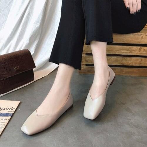 Big Size 40 Flat Women Casual Shoes Women Soft Bottom Solid Shoe Ballerina Slip On Shoes Ladies PU Leather Work Flat Shoes