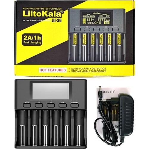 LiitoKala Lii-S6 Lii-PD4 Lii-500 Battery Charger 18650 6-Slot Car-Polarity Detect For 18650 26650 21700 32650 AA AAA Batteries