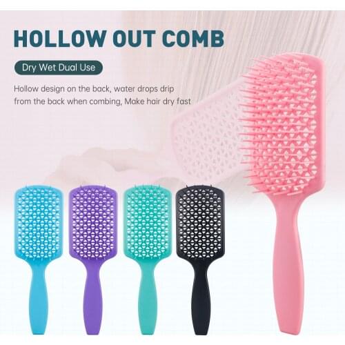 Hollowing Out Design Girls Beauty Hair Curly Styling Tool Square Women Scalp Massage Comb Brush Hairdressing Detangler Brush