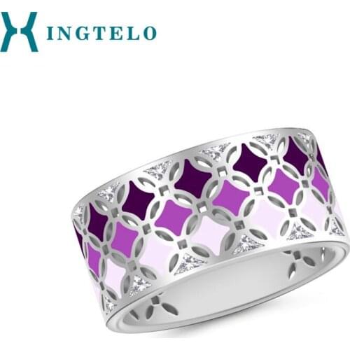 XINGTELO 925 Sterling Silver Hollow Enamel Bridal Ring Colorful Ring White Cubic Zirconia Christmas Party Accessories for Women