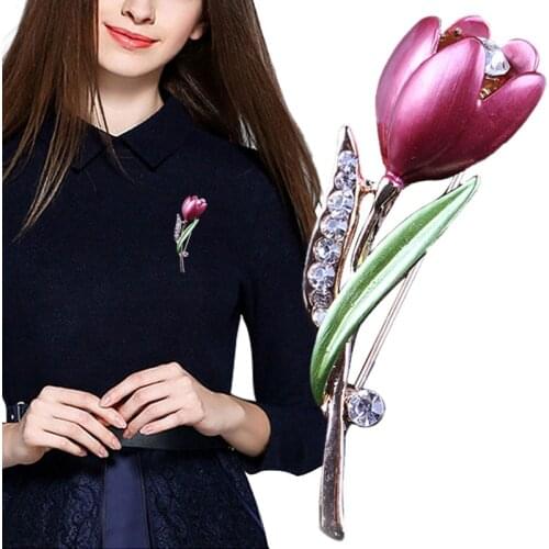 LNRRABC Women Brooch Pins Crystal Rhinestones Tulip Shape Trendy Clothing Accessories Flowers Brooches Fashion Jewelry