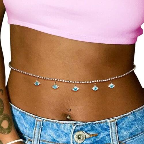 Y2K Accessories Shiny Crystal Evil Eyes Waist Chain for Women Vintage Punk Fashion Charm Body Accessories 90s Aesthetic Gifts