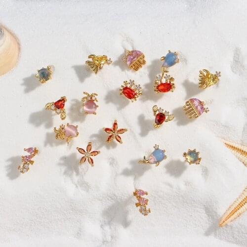 2021 Summer Blue Pink Red Yellow Green Zircon Jewelry for Women Sea Animal Dolphin Turtle Fush Crab Gold Stud Earrings for Teens