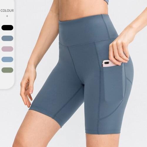 Women Gym shorts High Waist Seamless Yoga Shorts With Pocket Cycling Sports Leggings Running Workout Fitness Short Pant