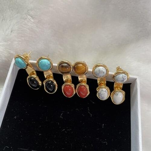 Natural gemstone drop earrings for women vintage turquoise earrings tiger eye Lapis lazuli luxury deisgner jewelry