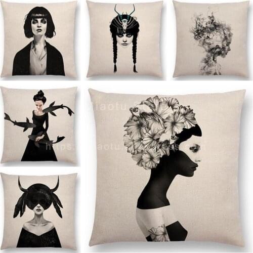 Square 18" Cushion Cover Magic Women Black and white Pillowcase Woven Pillow Covers Cotton&Linen Home Decor Drop Shipping