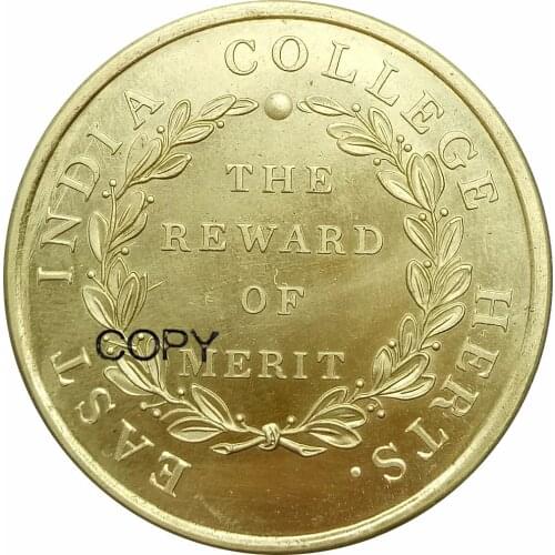 BRITISH INDIA East India College Reward of Merit Medal 1806 Gold Brass Copy Coins