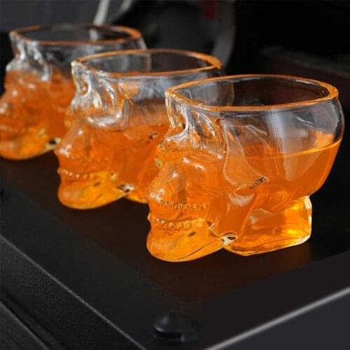 1/2/6Pcs Skull Shaped Clear Glass Cup Drinkware Halloween Skull Skeleton Whisky Bar Wine Glass Novelty Glass Cup Decorative