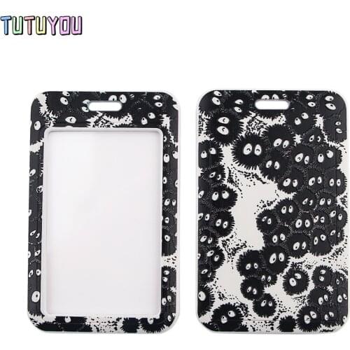 1pcs PC2778 Black Briquettes Cartoon Card Holder ID Holder Bus Card Holder Staff Card With Lanyard DIY Hang Rope Lariat Lanyard