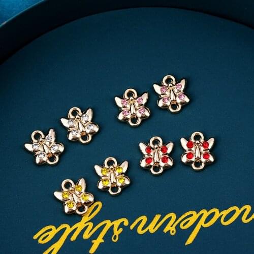 10Pcs/lot Multicolor Shiny Rhinestone Peatl Flower Charms Vintage Alloy Charm For DIY Necklace Jewelry Making Supplies Wholesale
