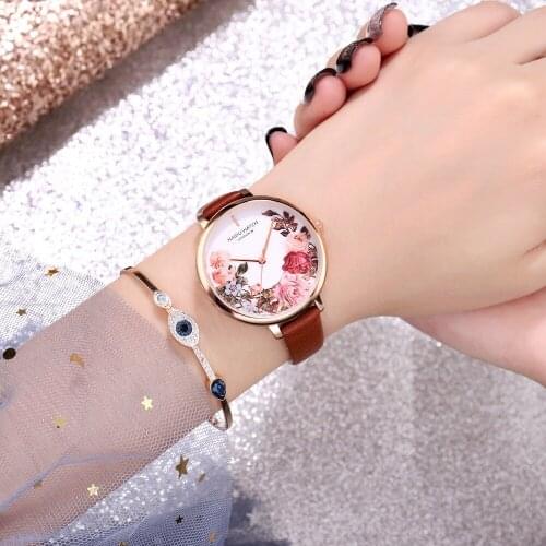 2019 Leather Ladies Watches Fashion Rose Flower Luxury Women Watches Womens Quartz Wristwatch Young Girl Watchproof reloj mujer