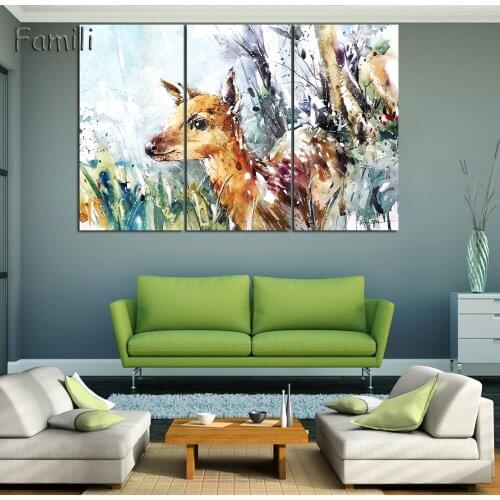 3pcs Top Fashion modular picture deer canvas Print wall picture living room decorative Oil Painting mass effect No frame