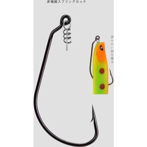 50pcs Crank Fishhook with Spring Lock Pin Connect Fishing Hooks Assist Soft Lures Pin Jig Hook Fishing bait Swivels Snap Tackle