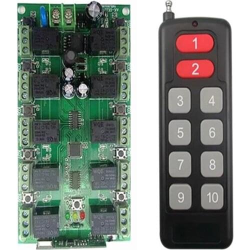 DC 12V 10 CH Channels Wireless Smart Home Remote Control Switch receiver Relay Module Controller 315/433 MHz RF Remote Control