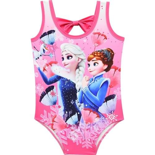 Disney Baby Girls Summer One-piece Swimwear Sleeveless Frozen Princess Print Swimsuit Kids Cute Bow Backless Beachwear