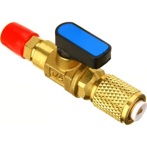 For R410a R134a 1/4" HVAC A/C Straight SHUT OFF Ball Valve Adapter Tool for standard 1/4" SAE Refrigerant Charging Hose