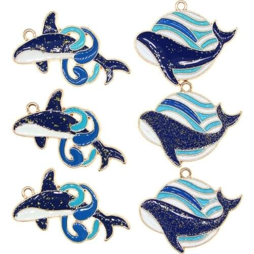 10pcs/lot Enamel Ocean Series Blue Whale Charms for DIY Earring Girl Jewelry Handmade Findings 2021 new XL1017