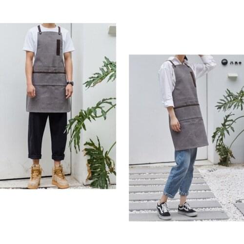 Canvas Apron Bib Unisex Adjustable Leather Strap Waterproof Restaurant Cafe Barber Shop Bakery Bar Waiter Work Pinafore Uniform