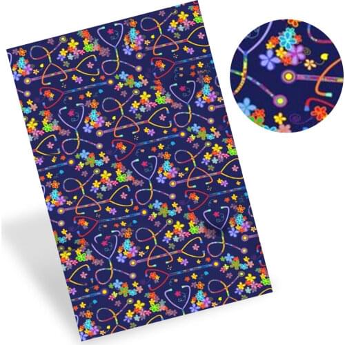 IBOWS Faux Synthetic Leather Sheets Healthcare ECG Printed Leather Fabric Handmade Clothes DIY Home Textil Supplies 22*30cm/pc