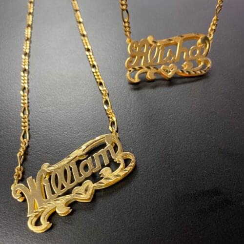 Personality Silver and Gold Script Double Any Name Plate Necklace Custom Curb Chain Name Chokers Name Plate Necklace