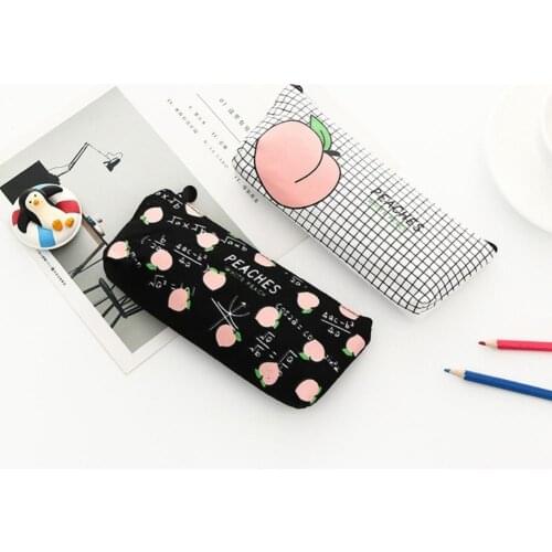 Lovely Peach Pencil Case Canvas Stationery Bag Zipper Pouch School Student Gift Stationery Box For Children School Supplies