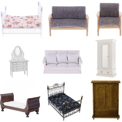 1/12 Scale Dollhouse Miniature Furniture Double Sofa Couch Single Sofa Chair for 12th Dolls House Living Room Accessories